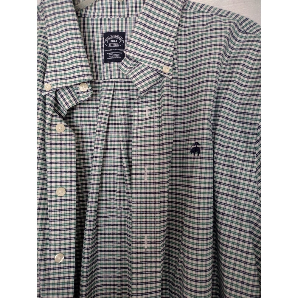 Brooks Brothers 1818 Men's 2XL Green White Supima Cotton Non-Iron Dress Shirt - Picture 2 of 3